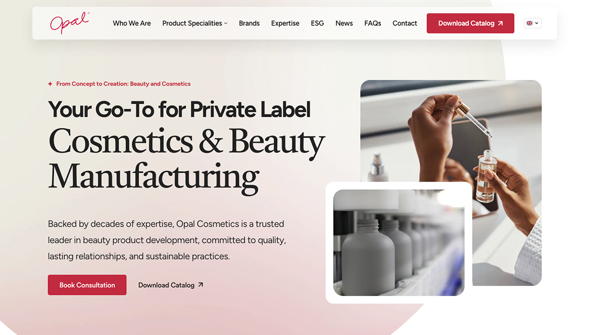 After view of the redesigned Opal Cosmetics website