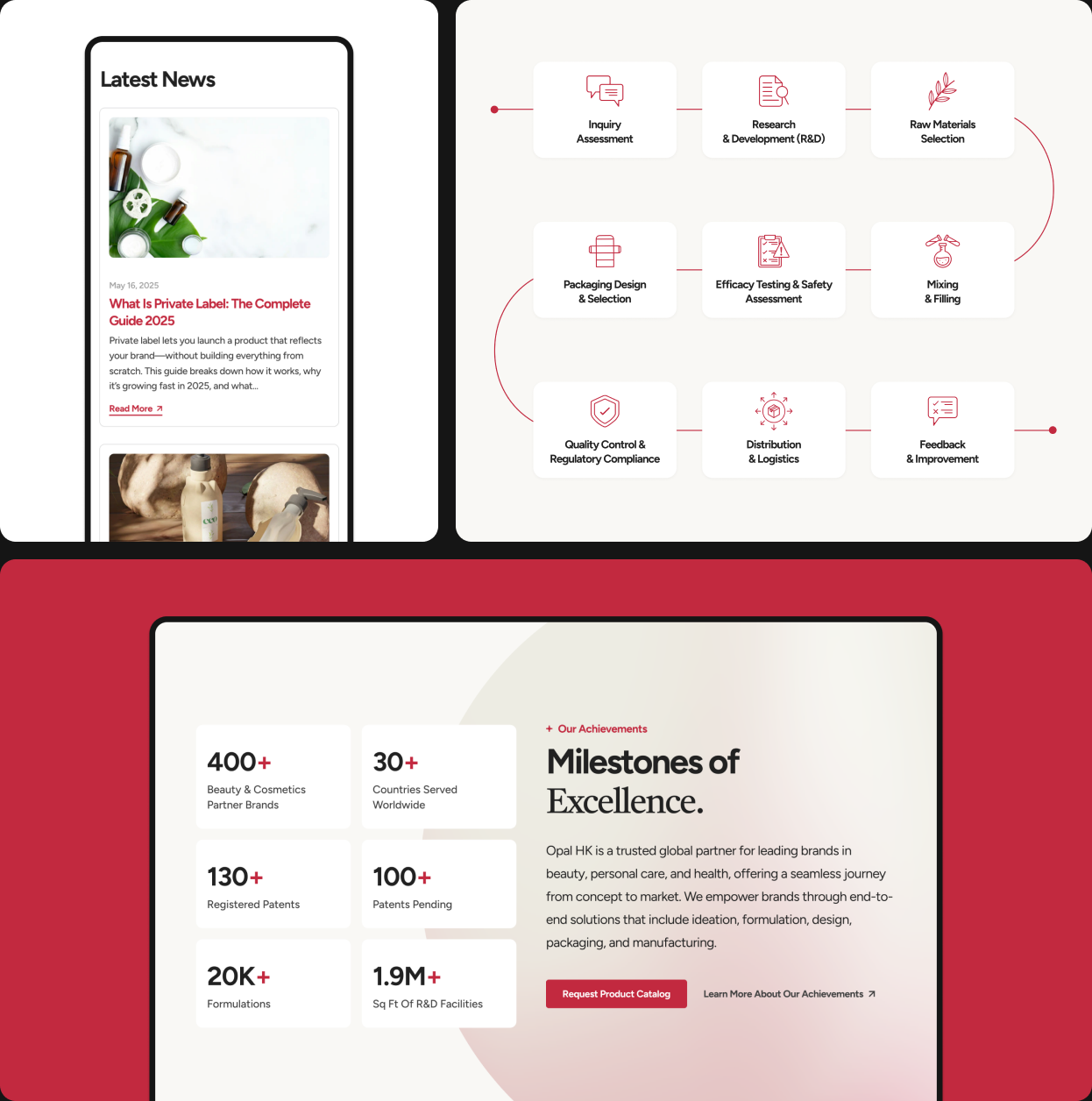 Opal Cosmetics content strategy and website storytelling panels